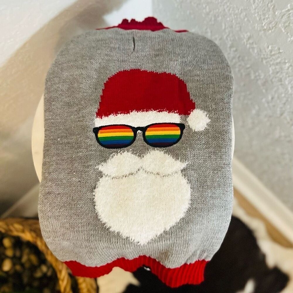 HOTEL DOGGY Pride Santa Dog Sweater, Red/Gray, Gay Pride, Medium, NWT - Picture 8 of 14